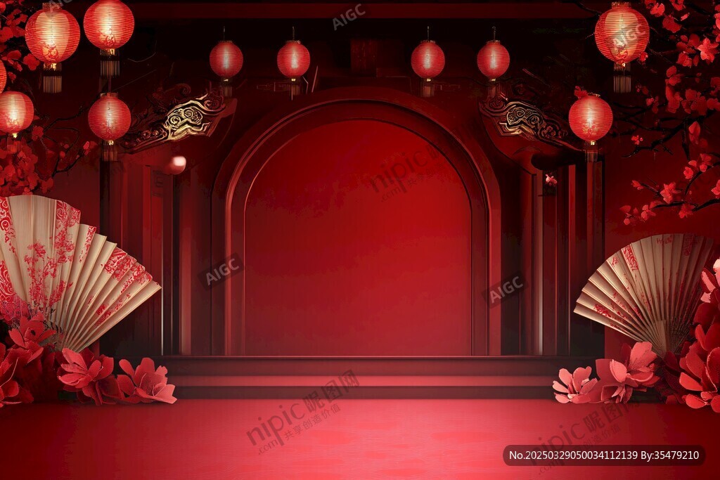 中式喜慶紅色舞臺(tái)場景
