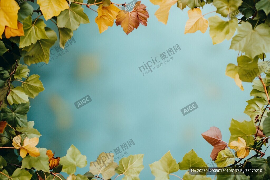 秋葉環(huán)繞的夢幻藍色背景