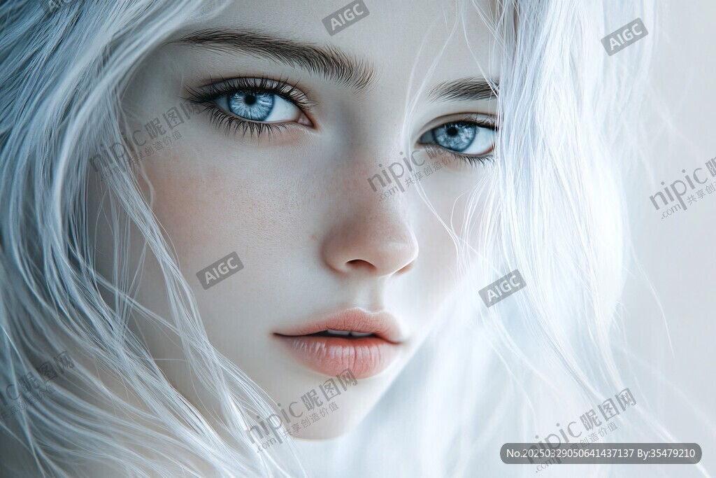 銀發(fā)藍(lán)眼的夢幻少女肖像