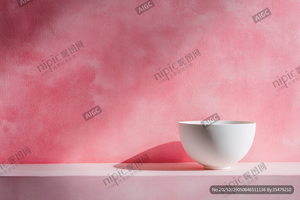 粉色背景下的白色瓷碗