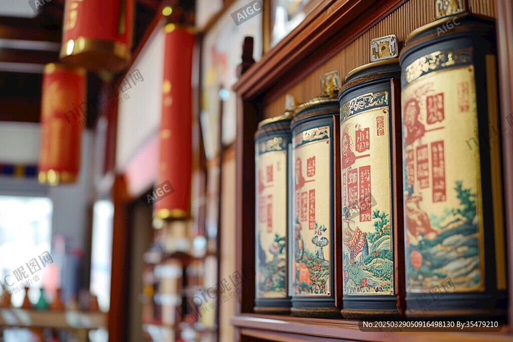 中式店鋪內的精美茶葉罐