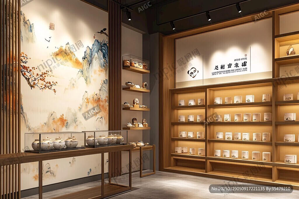 中式雅致茶葉店室內展示