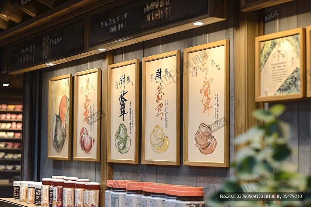 中式茶飲店雅致掛畫展示
