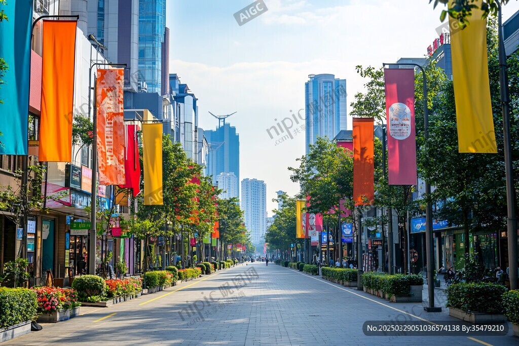 繁華都市街道的多彩景致