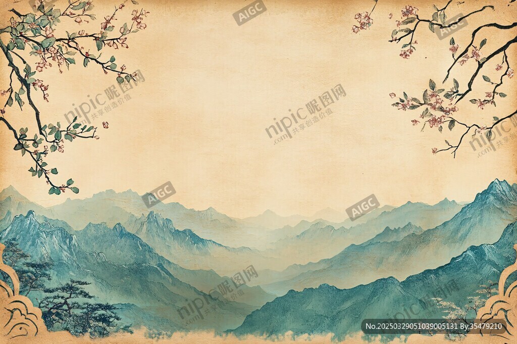 古風(fēng)山水花卉意境背景圖