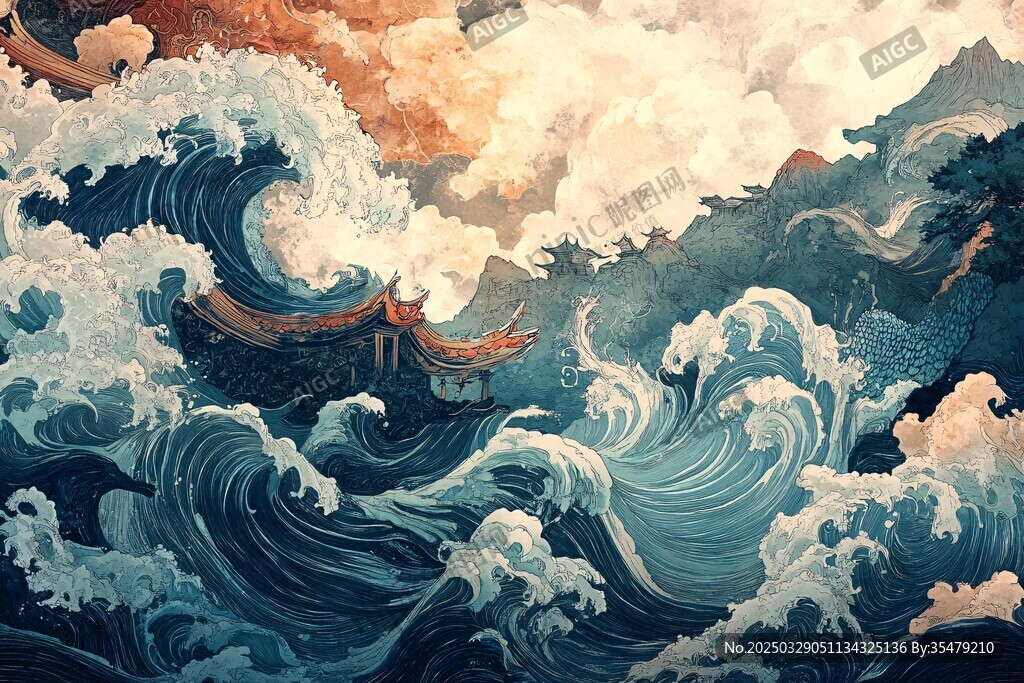 海浪洶涌中的奇幻龍舟