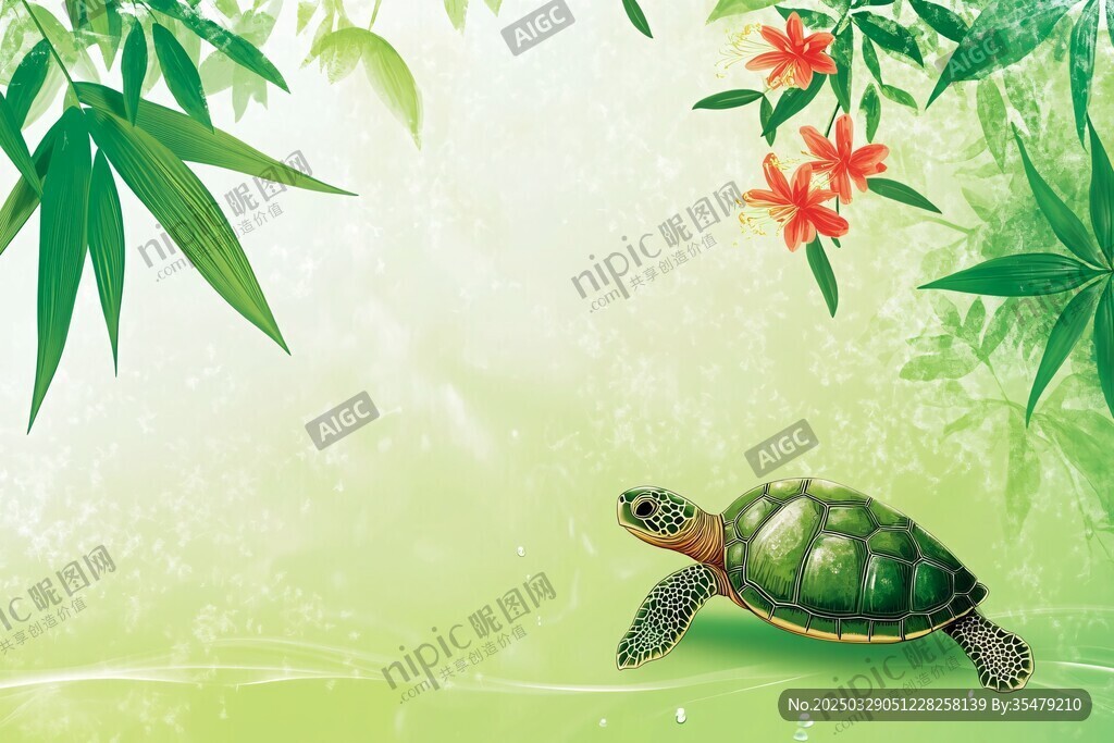 綠境中的悠然小海龜