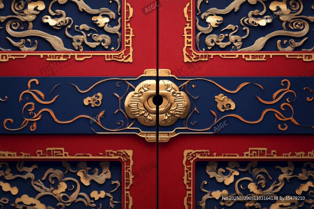 中式紅門鎏金銅環(huán)古韻濃