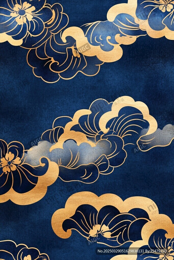 深藍底金云紋中式圖案