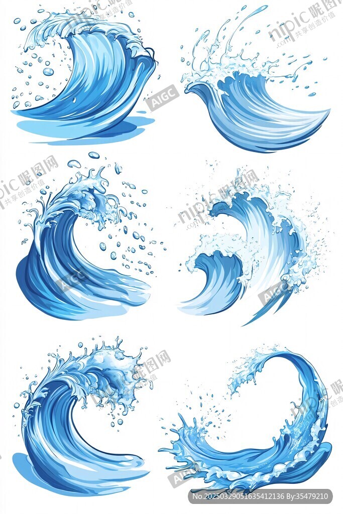 動感藍色海浪水花素材