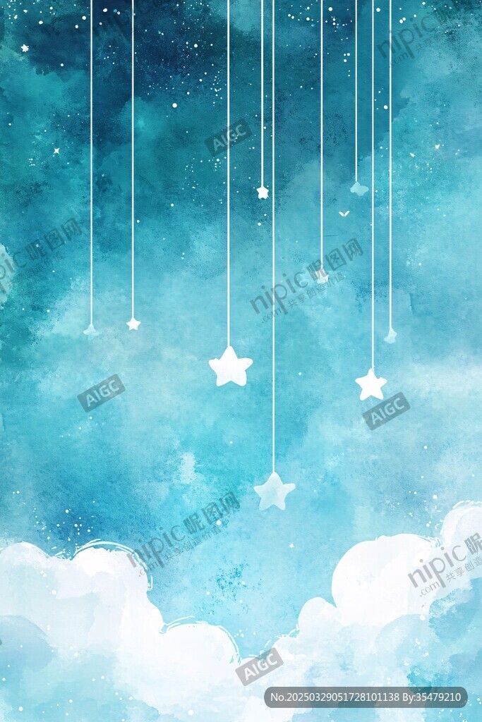 夢幻星空下的云朵與星星