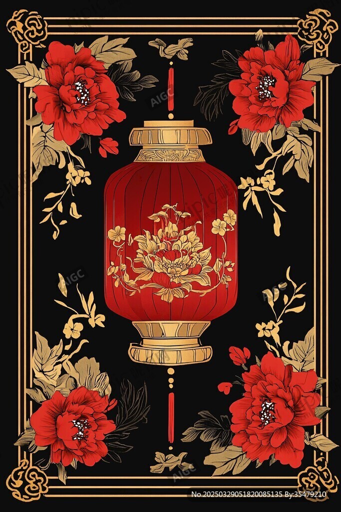 中式紅燈籠配繁花裝飾
