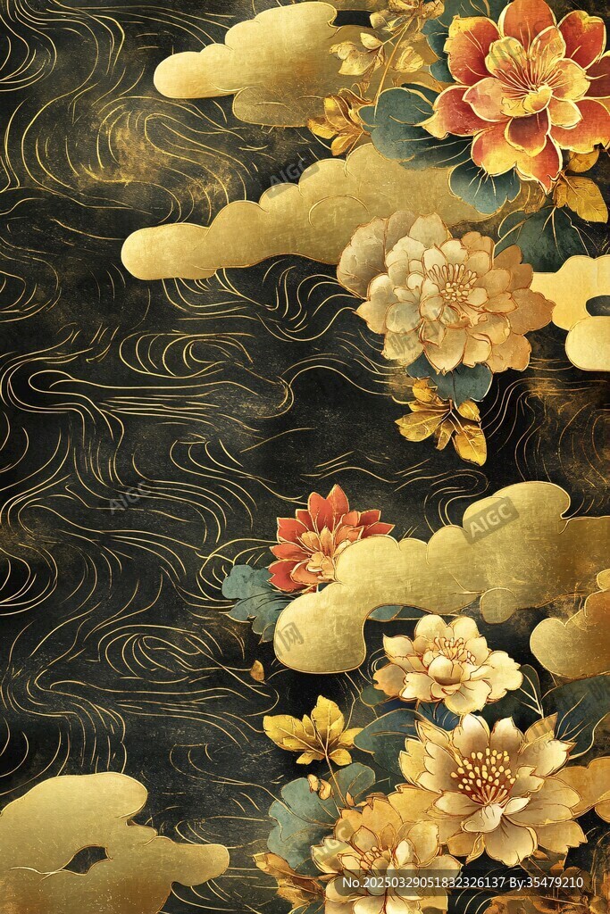 中式金牡丹云紋華麗圖案