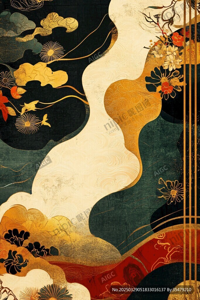 中式古典花卉云紋裝飾畫