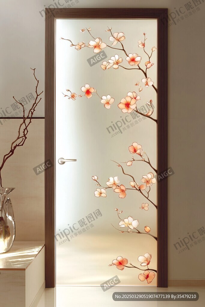 梅花圖案藝術(shù)玻璃門(mén)