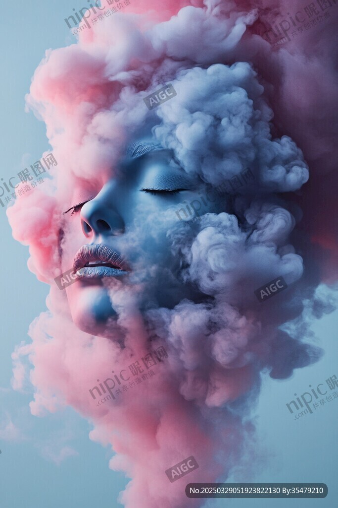 夢幻云霧中的靜謐面容
