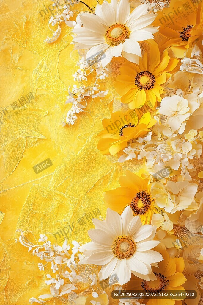 黃色背景上的繽紛花朵
