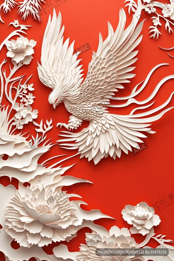 紙藝鳳凰牡丹華麗綻放