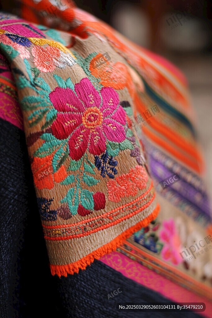 精美民族風(fēng)刺繡織物細節(jié)