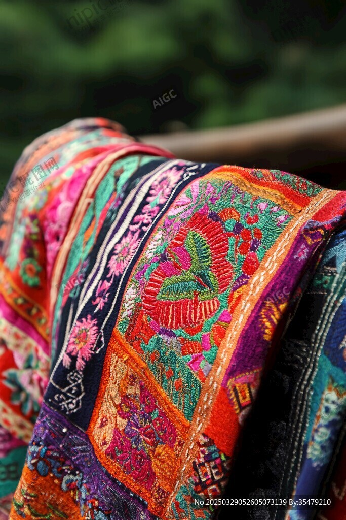 多彩民族風刺繡織物