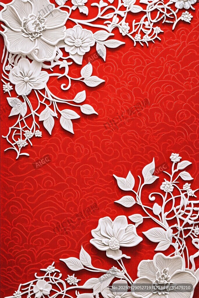 紅色背景上的精致白色花卉