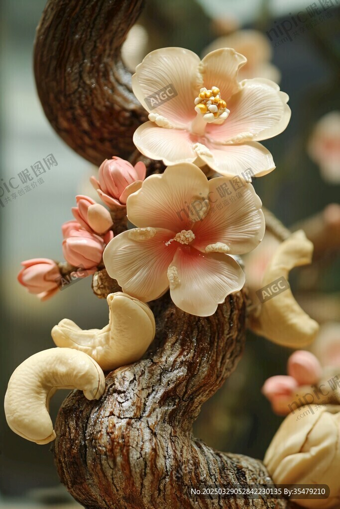 玉雕桃花枝 精致工藝展現