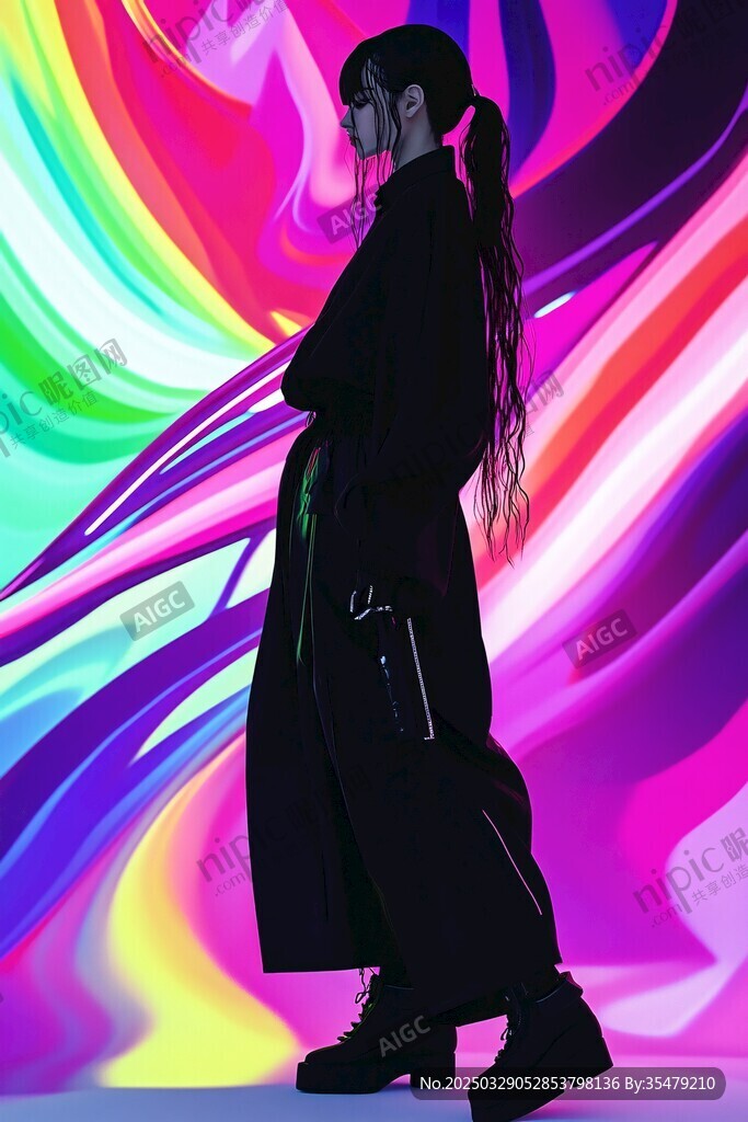 時尚女孩于炫彩背景下留影