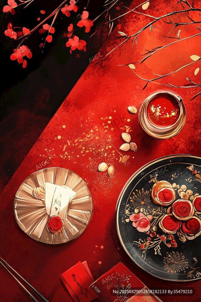 新春佳節(jié)美食與裝飾場(chǎng)景