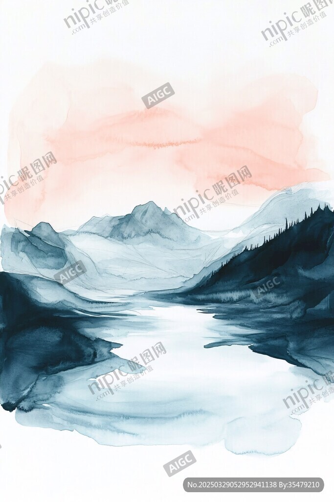 水墨山水間的靜謐湖景