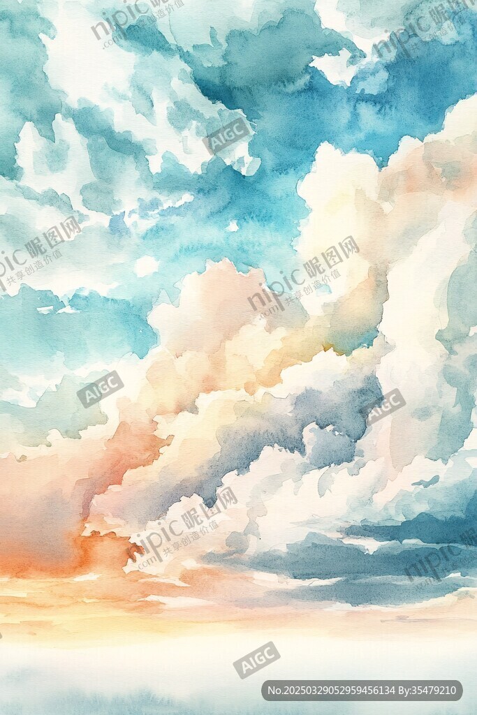 夢幻水彩風格的絢麗天空