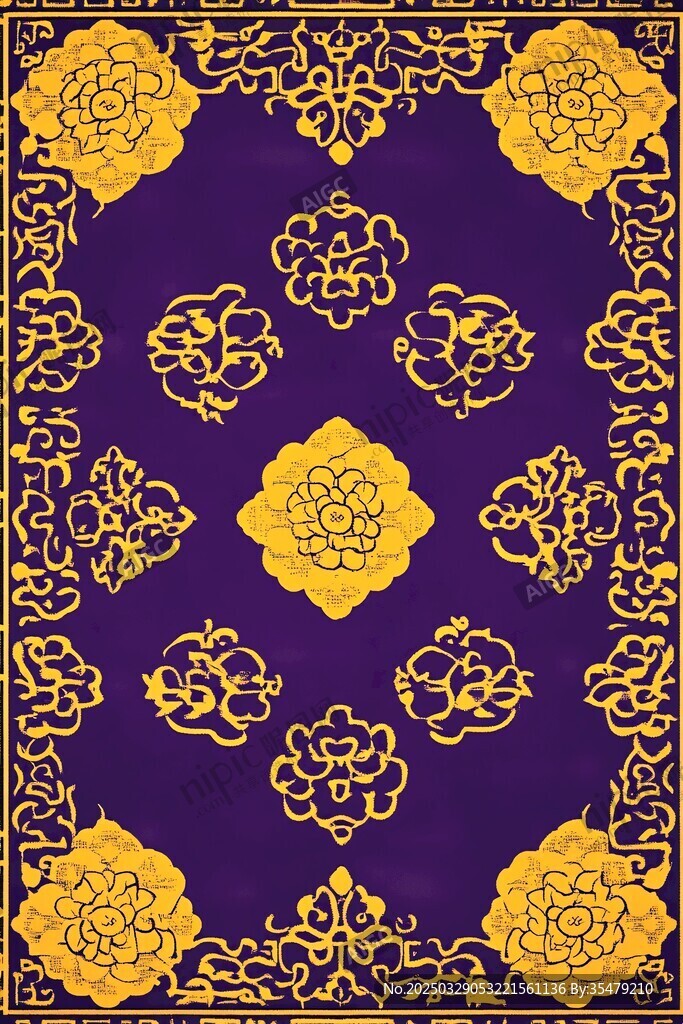 紫色底金色中式傳統(tǒng)花紋圖案
