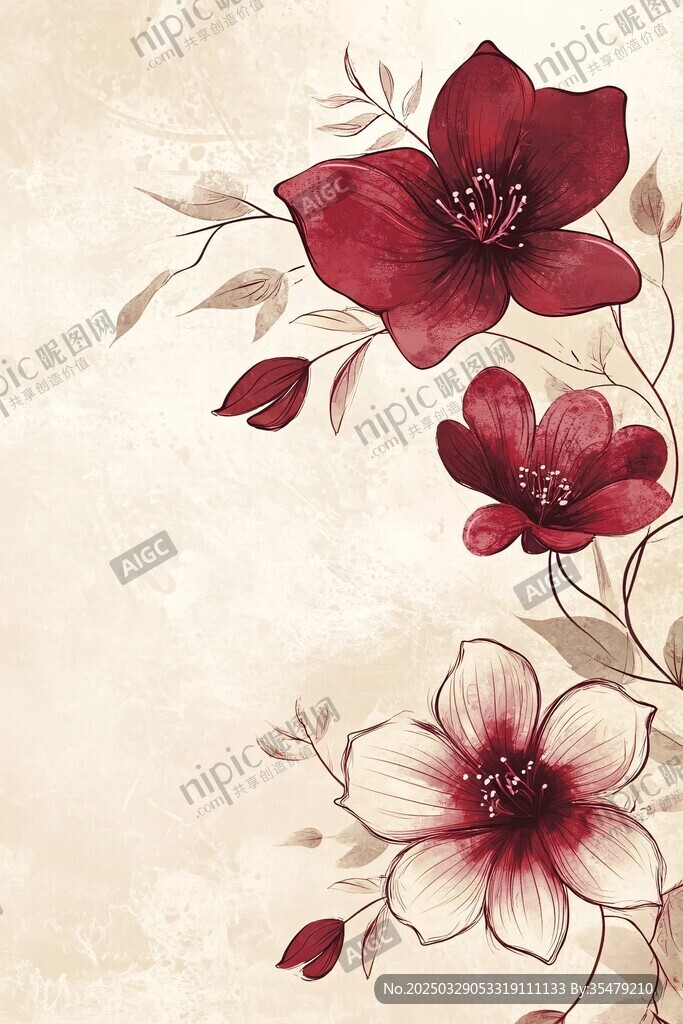 復(fù)古風(fēng)手繪花卉插畫