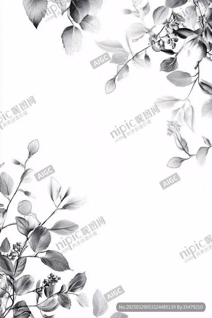 黑白花卉枝葉裝飾圖案