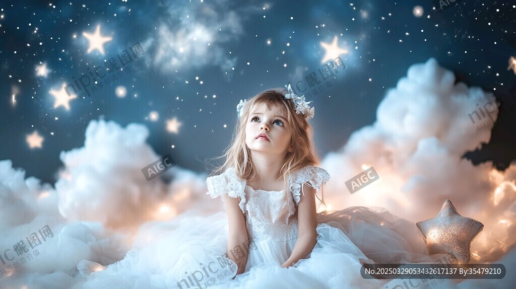 夢幻女孩置身云端星空