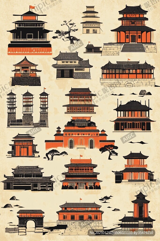 中式古建筑插畫集合