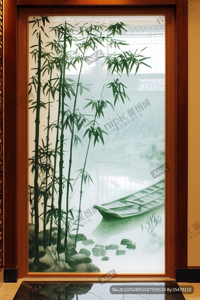 中式玄關竹影山水藝術畫