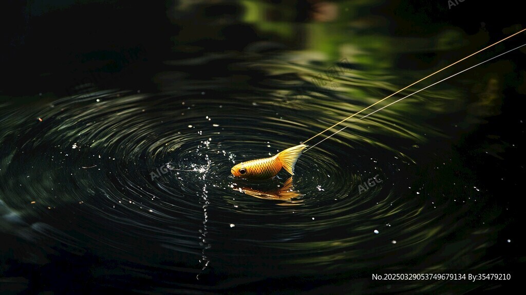 魚兒上鉤泛起圈圈漣漪