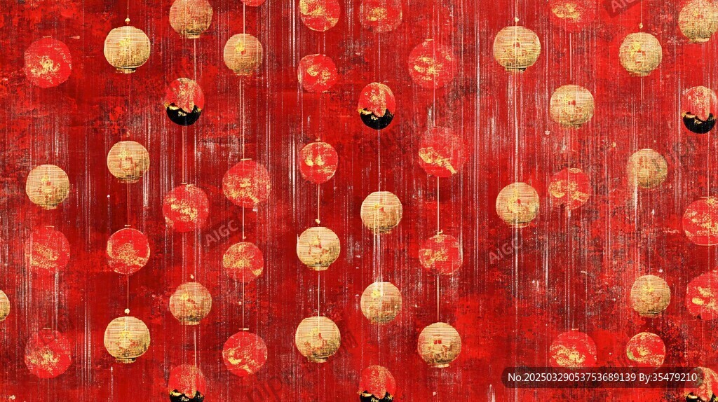紅色背景下的金色圓球圖案
