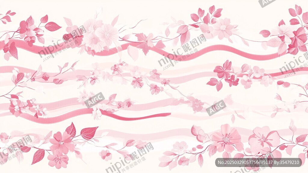 粉色花卉飄帶浪漫背景圖