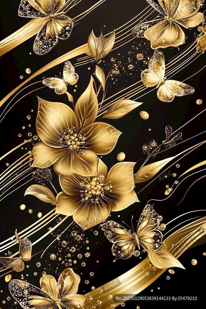 金色花卉蝴蝶奢華背景圖