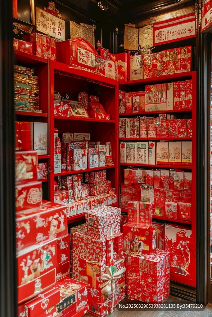 喜慶紅色禮品堆架展示