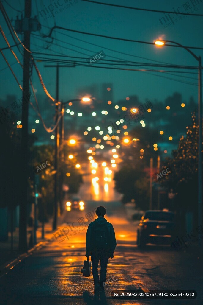夜色中獨行的身影