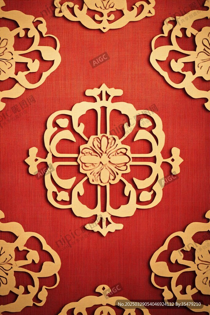 中式紅底金色古典花紋圖案