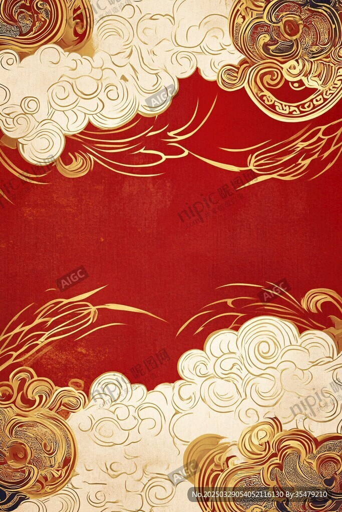 中式古典云紋紅色背景圖