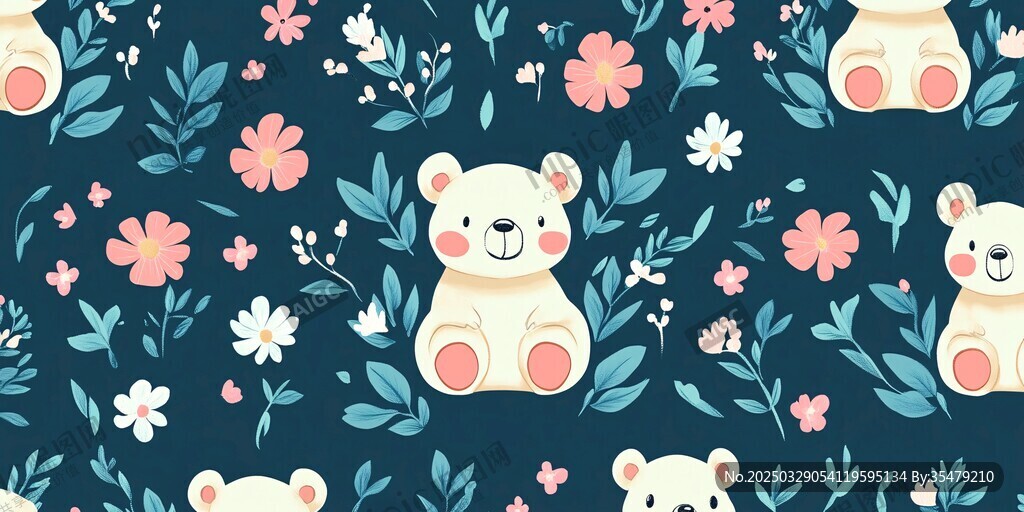 小熊花卉圖案可愛背景圖