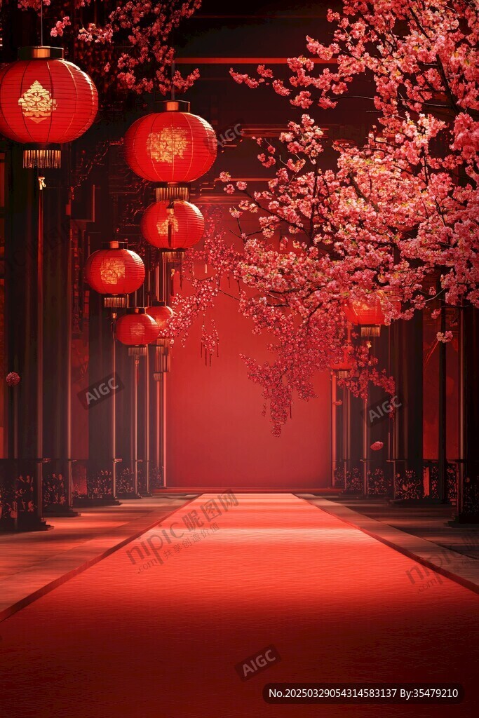 中式紅韻 燈籠繁花映長廊