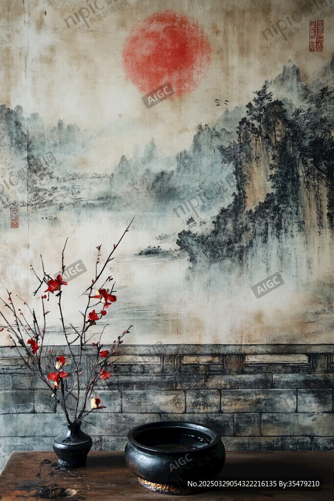 中式水墨風(fēng)室內(nèi)裝飾景致