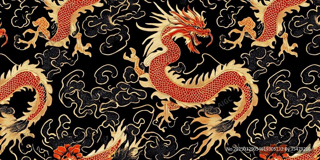 中式龍紋黑金華麗圖案