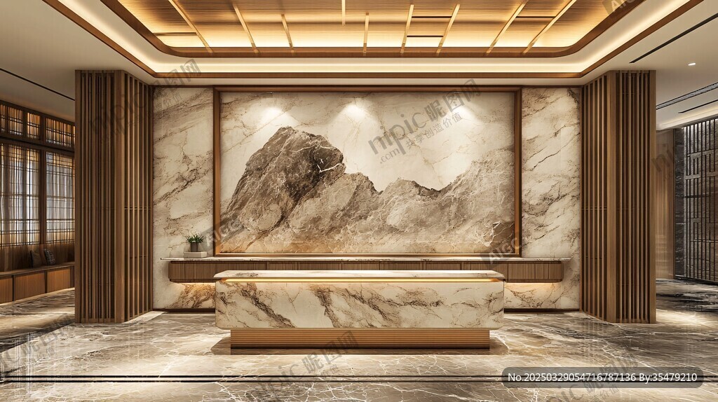 豪華中式大廳山水背景墻