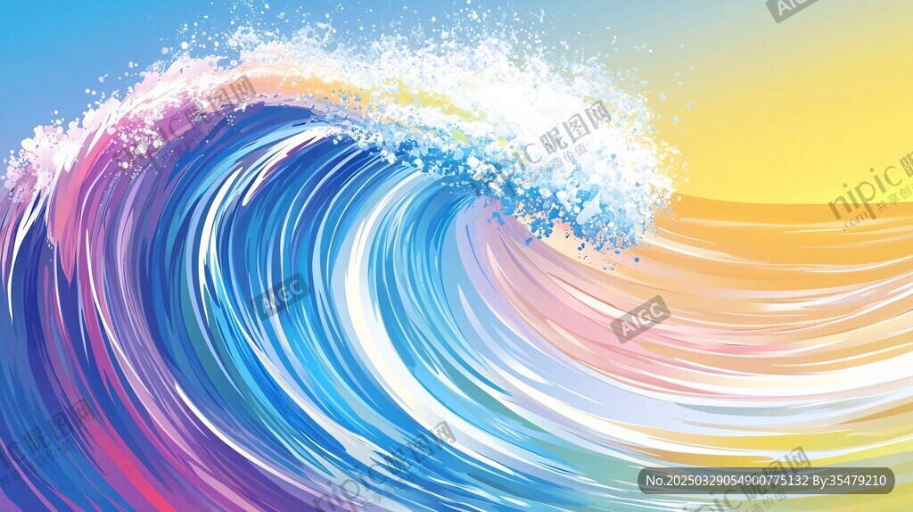 夢幻絢麗的彩色海浪景觀